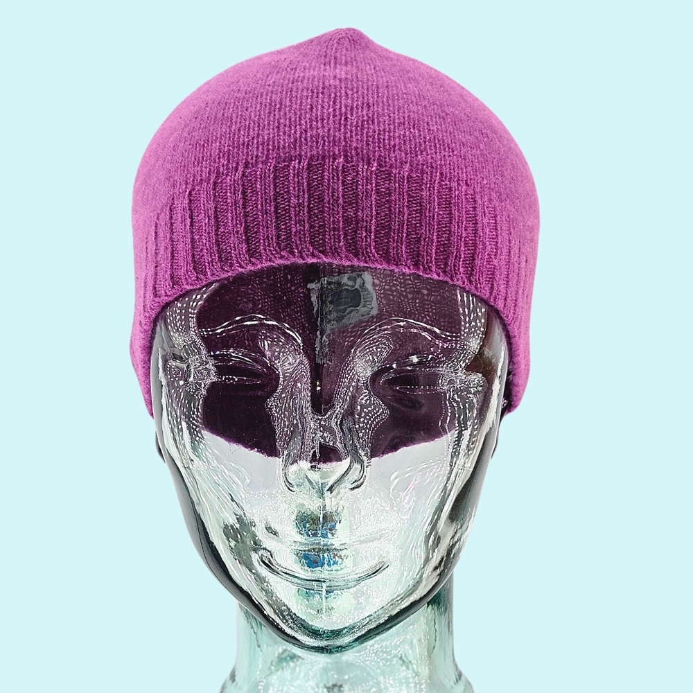 Portolano Hat Beanie Magenta Soft 100% Cashmere Knit Ribbed Cuff Barbiecore Gift